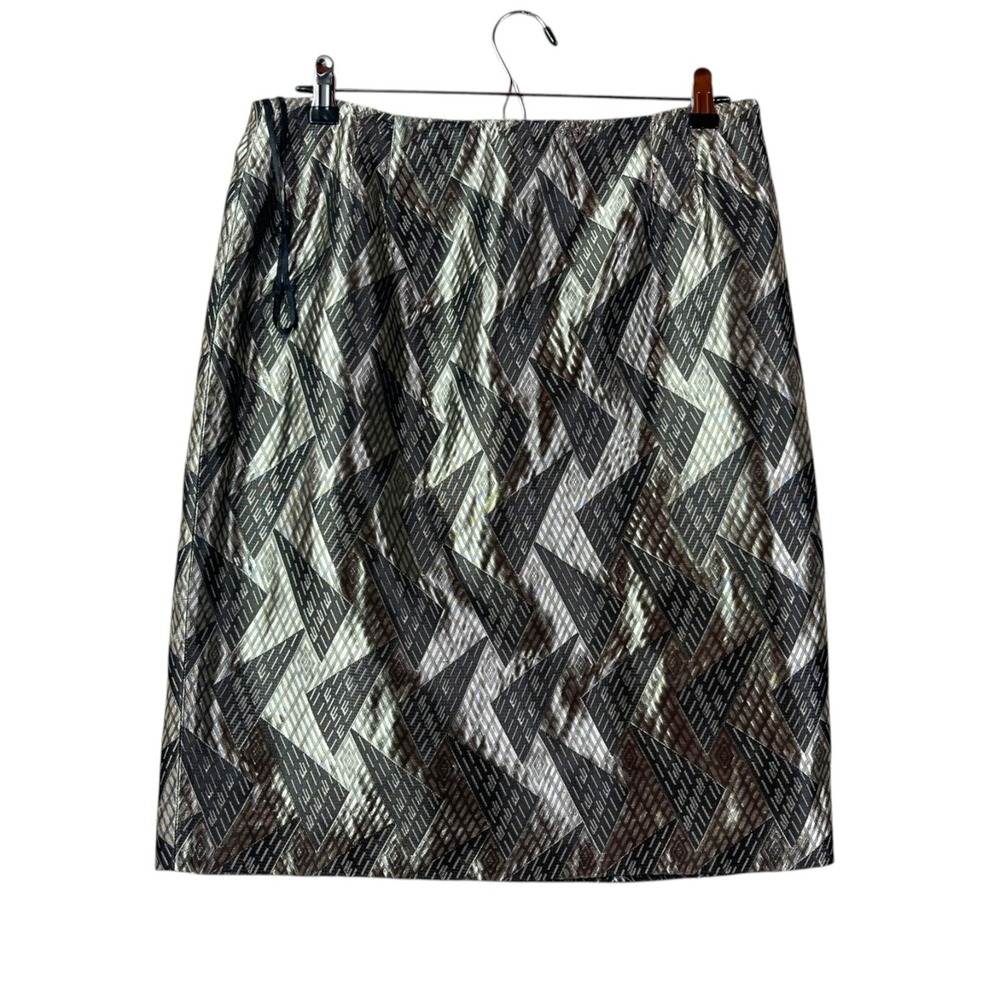Vintage Metallic Satin Geometric Jones Pencil Skirt Womens 12 Acetate USA